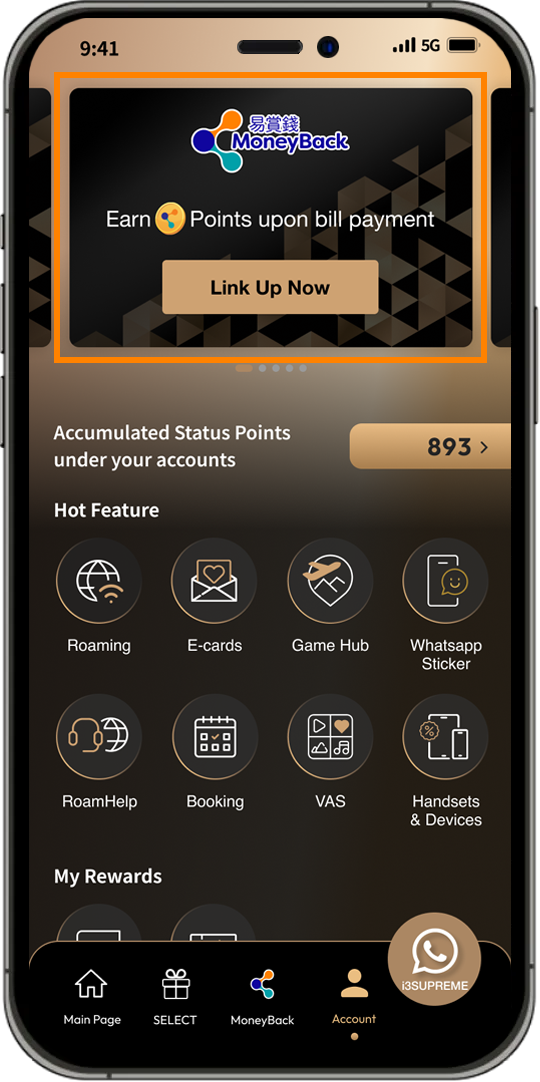 link up MoneyBack App account step 2